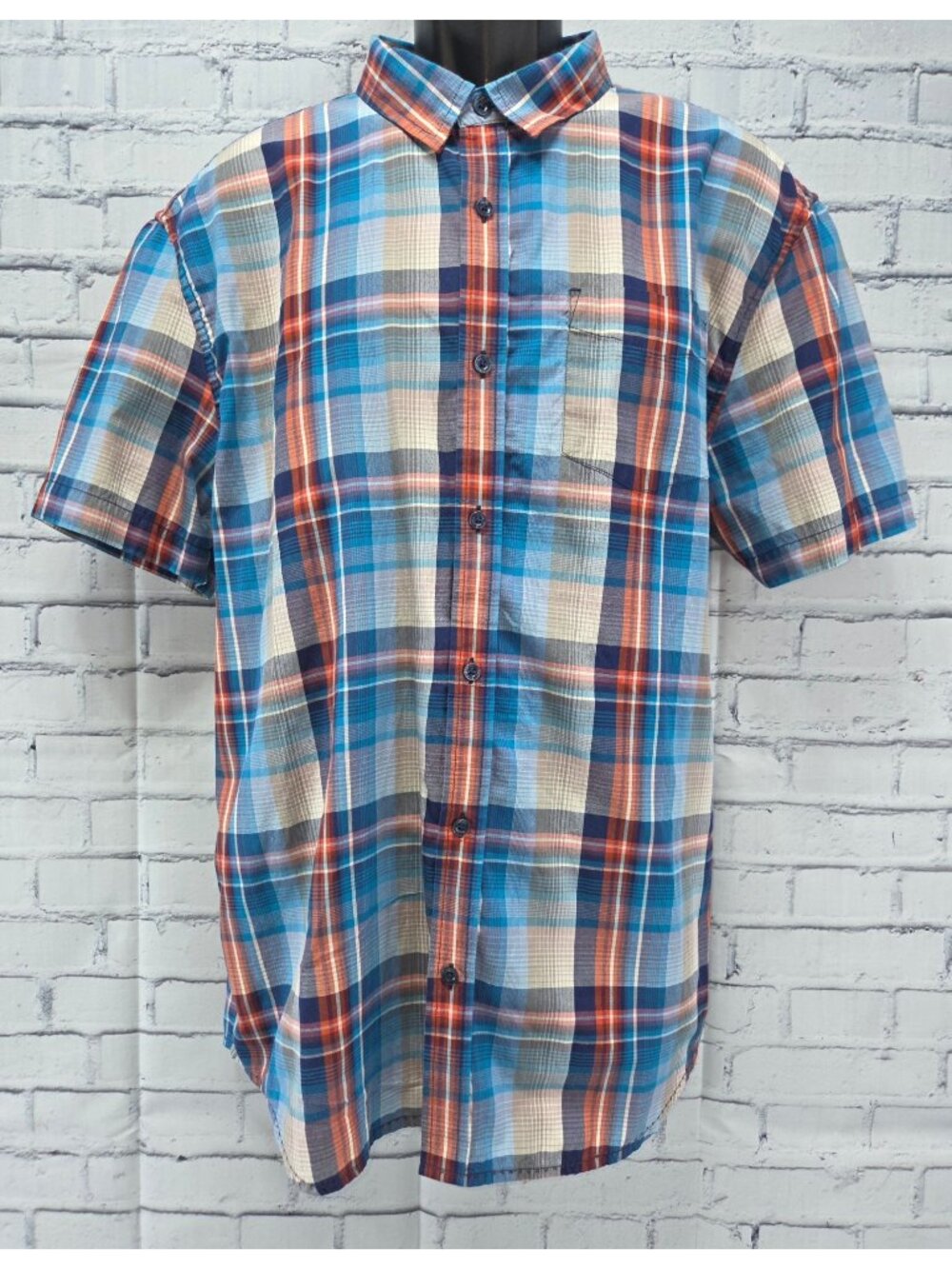 PrAna Mens Plaid Short Sleeve Button-Up Shirt XL Organic Cotton Blend